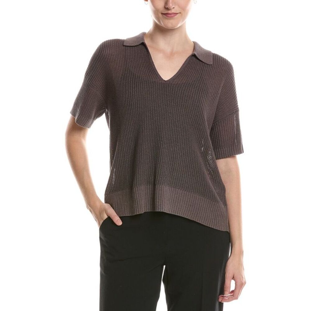 Eileen Fisher Womens  Short Sleeve Sweater, Brown